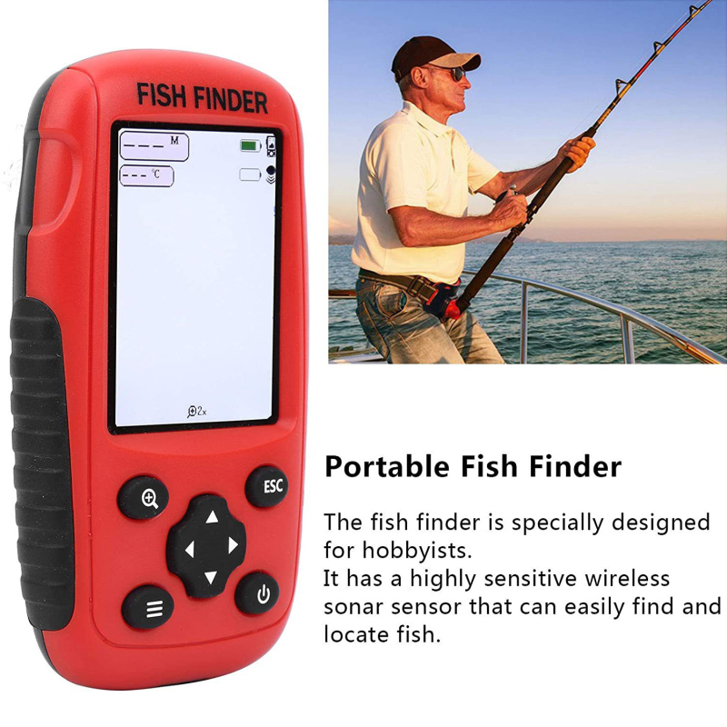 Fishing Boat Depth Finder - 魚群探知機 ワイヤレスソナーセンサー 水深50m 距離200m 魚探知アラームリマインダー LCDスクリーンディスプレイ