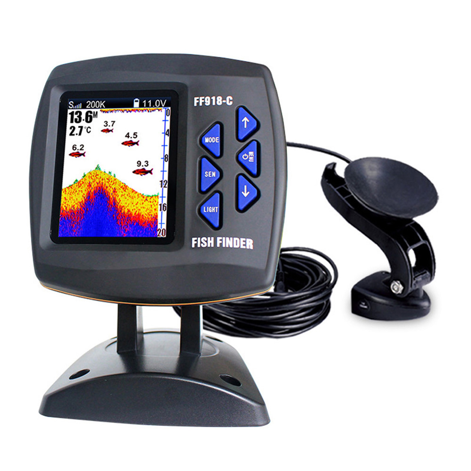 カラースクリーン有線魚群探知機デュアル周波数 328ft/1 - Fishing Boat Depth Finder のレビューと価格